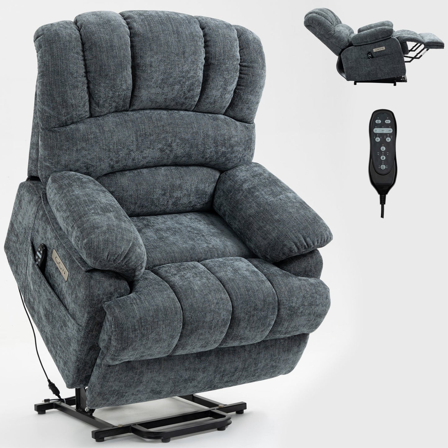 Mondawe Grey 23inch Chenille Power Lift Recliner Chair with 8-Point Vibration Massage