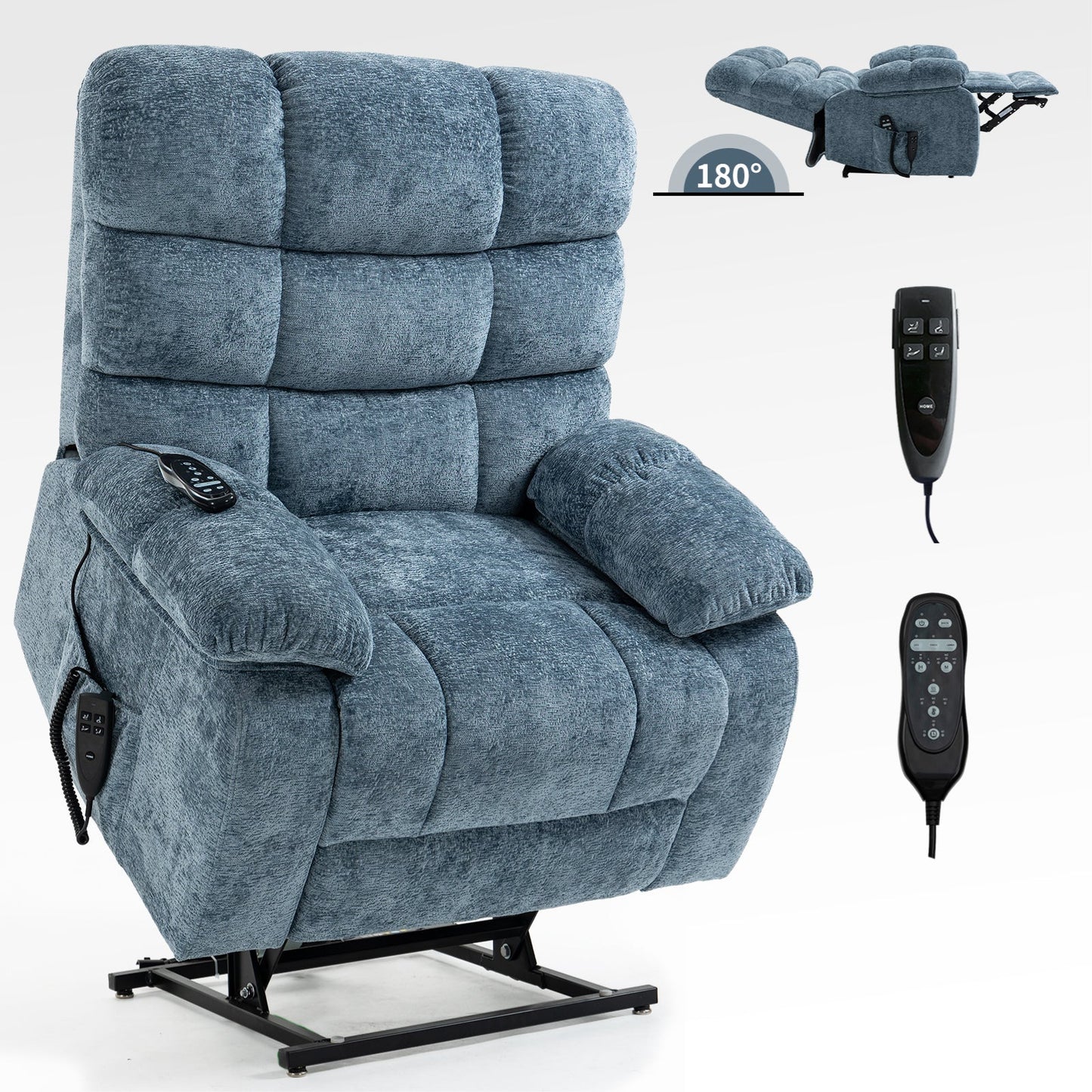 Mondawe Grey Lift Recliner Chair Heat Massage Dual Motor Infinite with Power-Remote