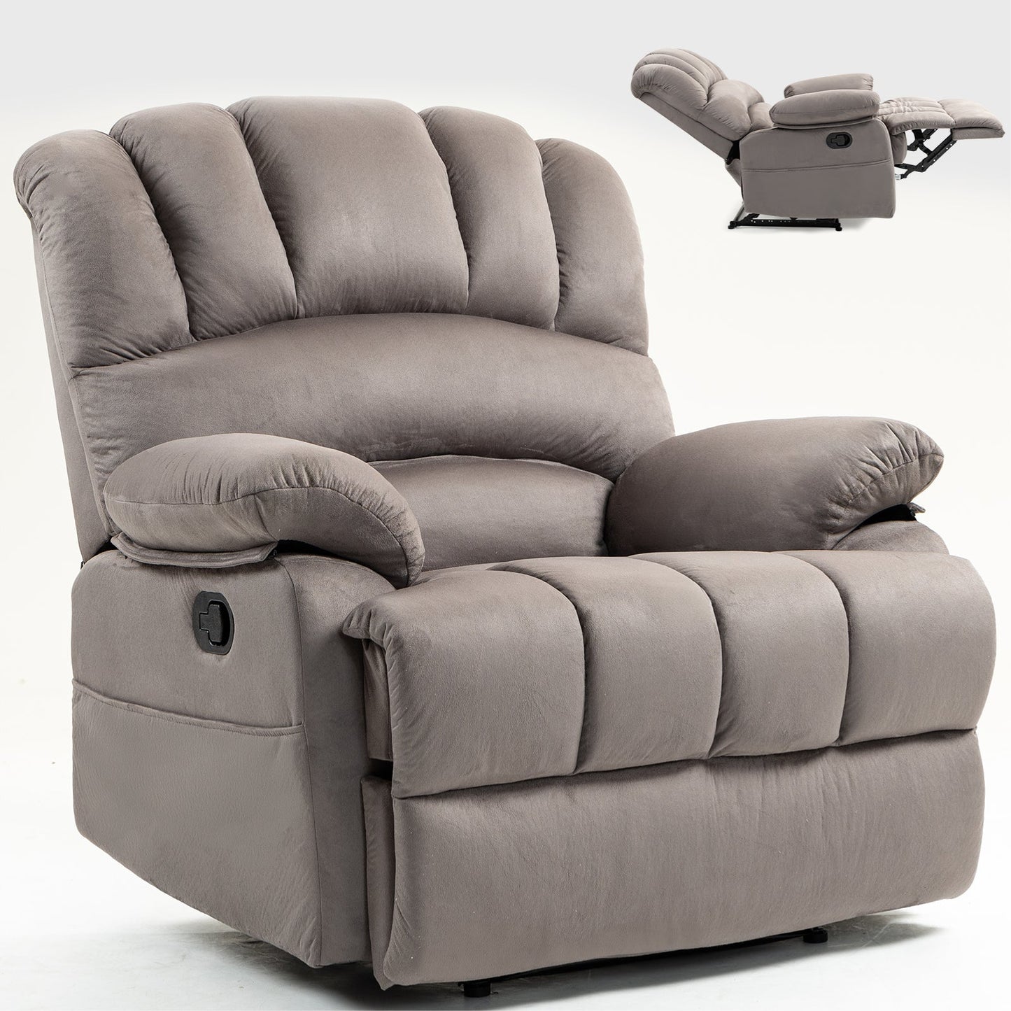 Mondawe Dark Grey Large Manual Recliner Chair in Fabric for Living Room