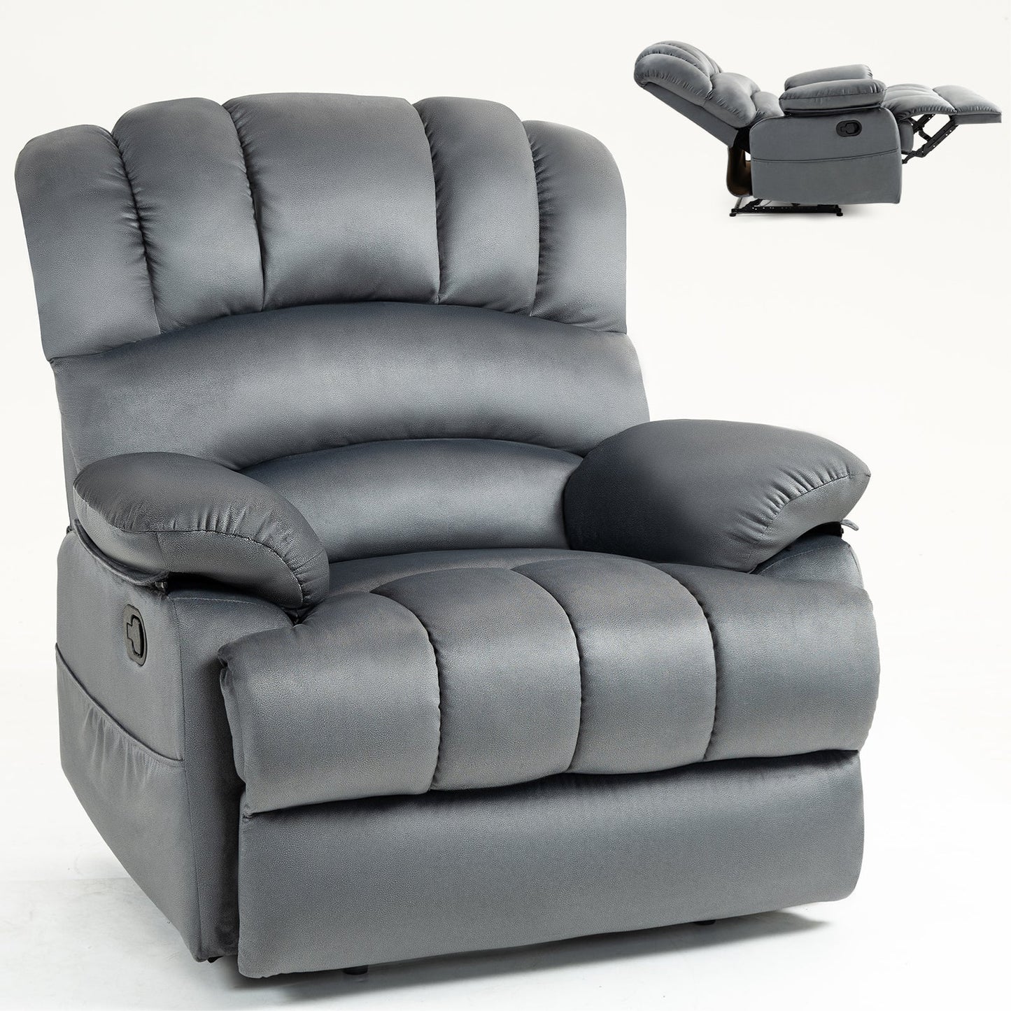 Mondawe Dark Grey Large Manual Recliner Chair in Fabric for Living Room