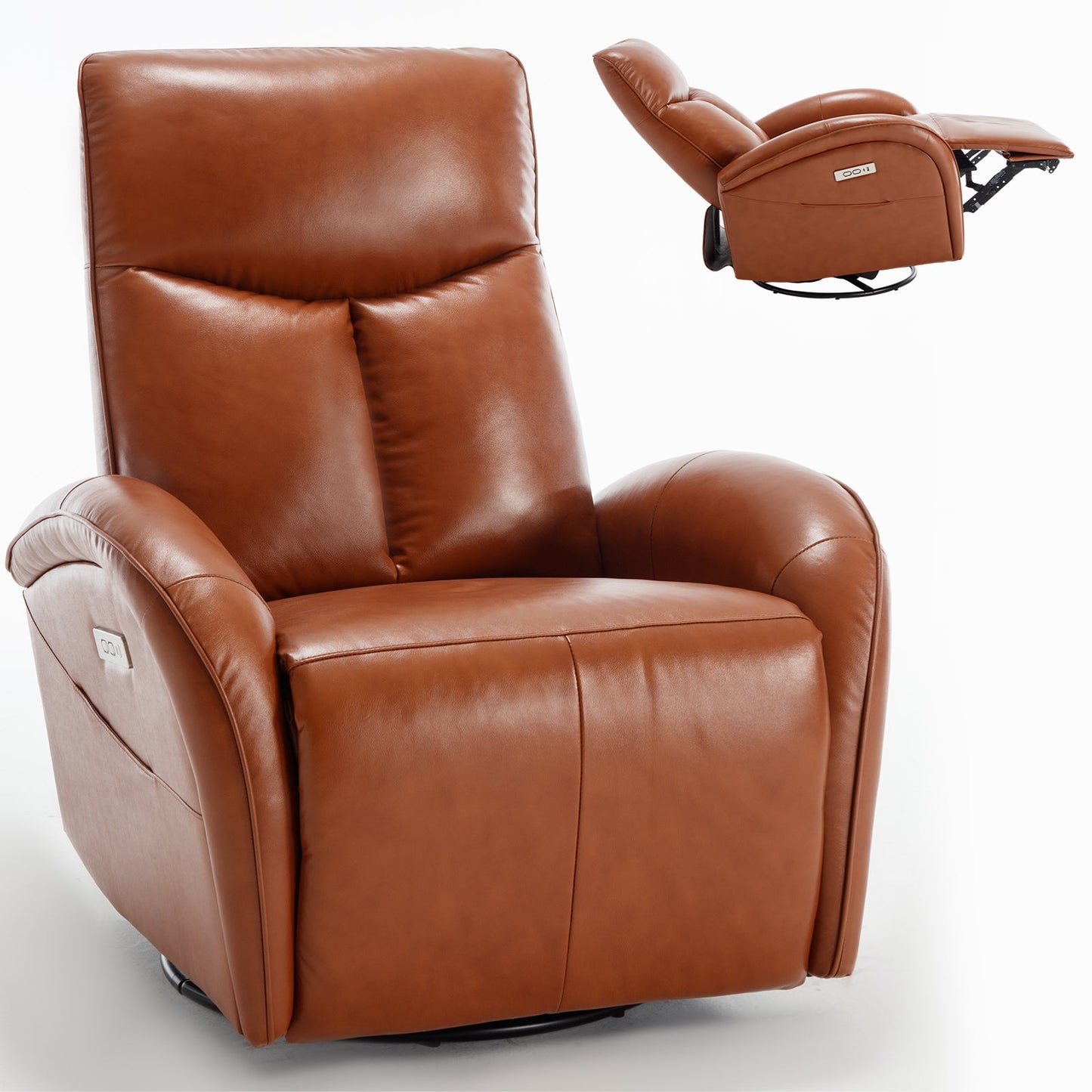 Mondawe Beige Leatheraire Swivel and Rocker Power Recliner Chair with Lumbar Support USB and Type-C