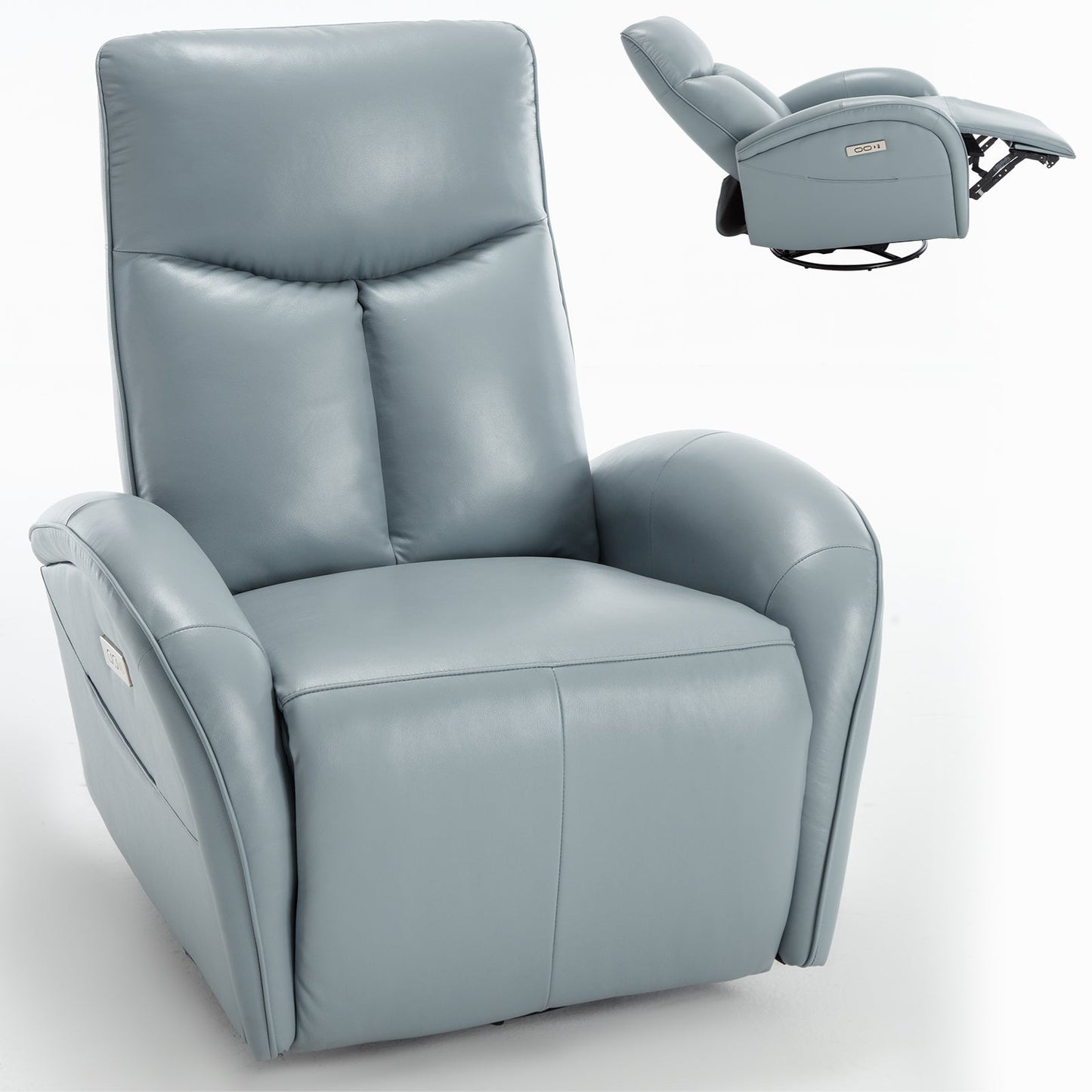 Mondawe Beige Leatheraire Swivel and Rocker Power Recliner Chair with Lumbar Support USB and Type-C