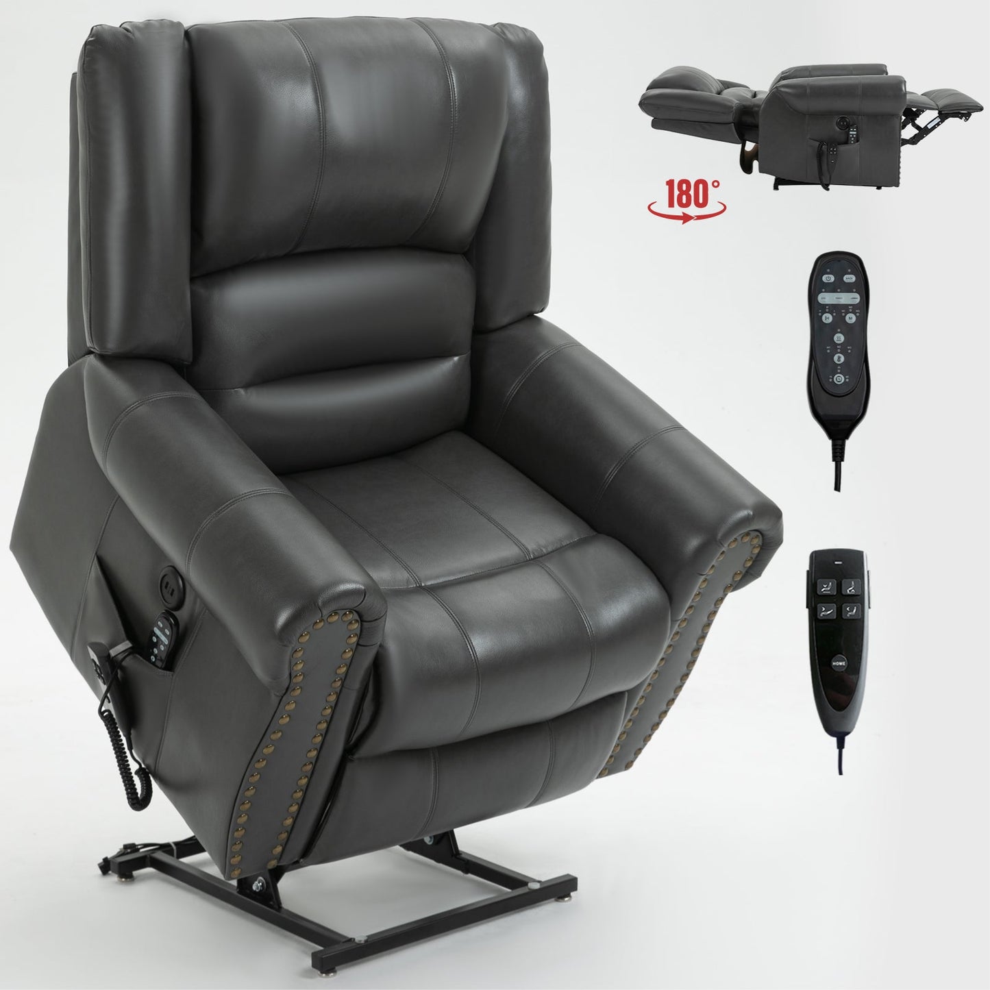 Mondawe Grey Power Lift Recliner Chair Heat Massage Dual Motor Infinite Position with USB Ports