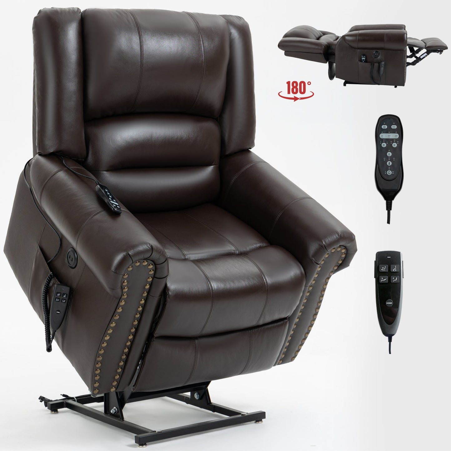 Mondawe Grey Power Lift Recliner Chair Heat Massage Dual Motor Infinite Position with USB Ports