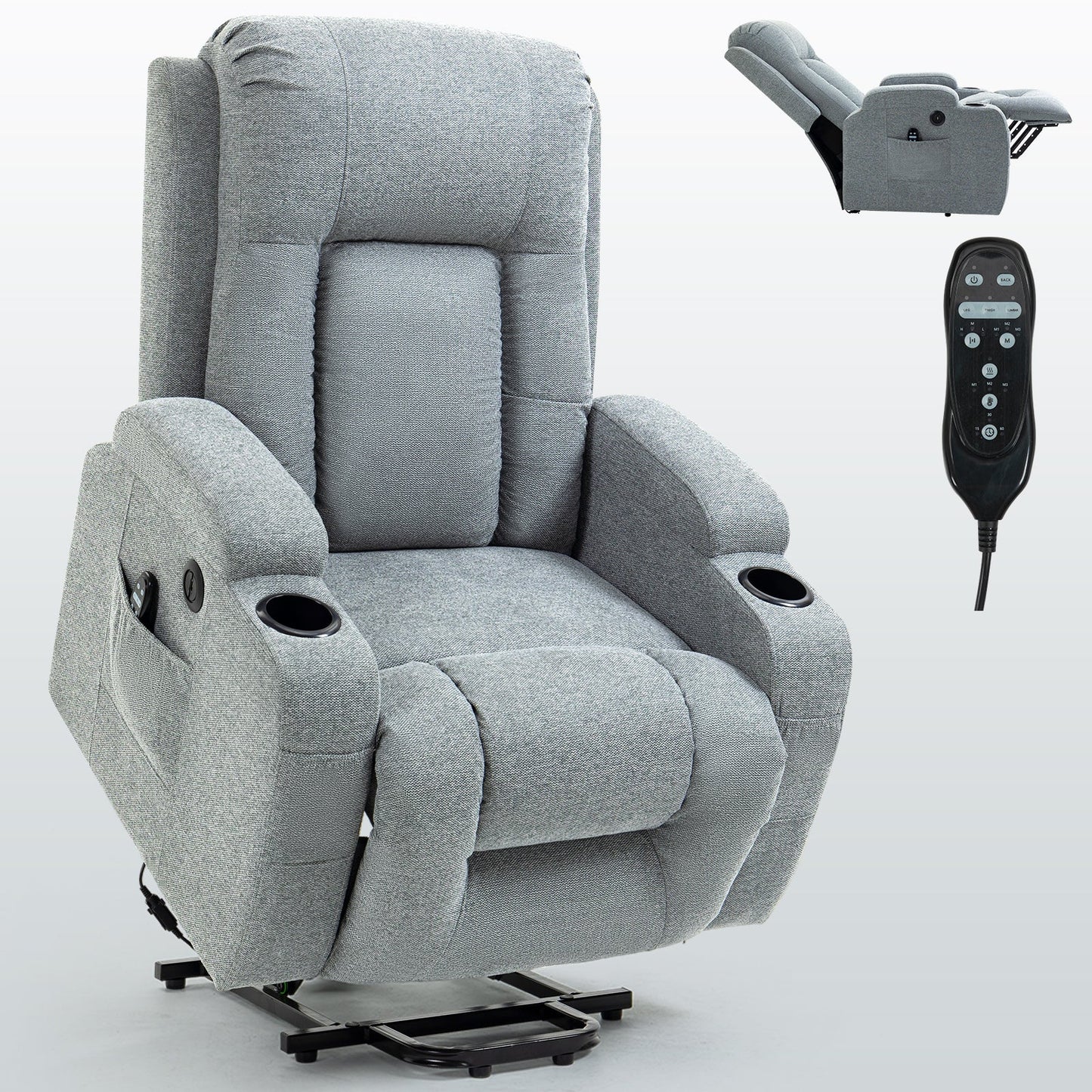 Mondawe Brown Power Lift Recliner Chair with 8-Point Vibration Massage and Lumbar Heating