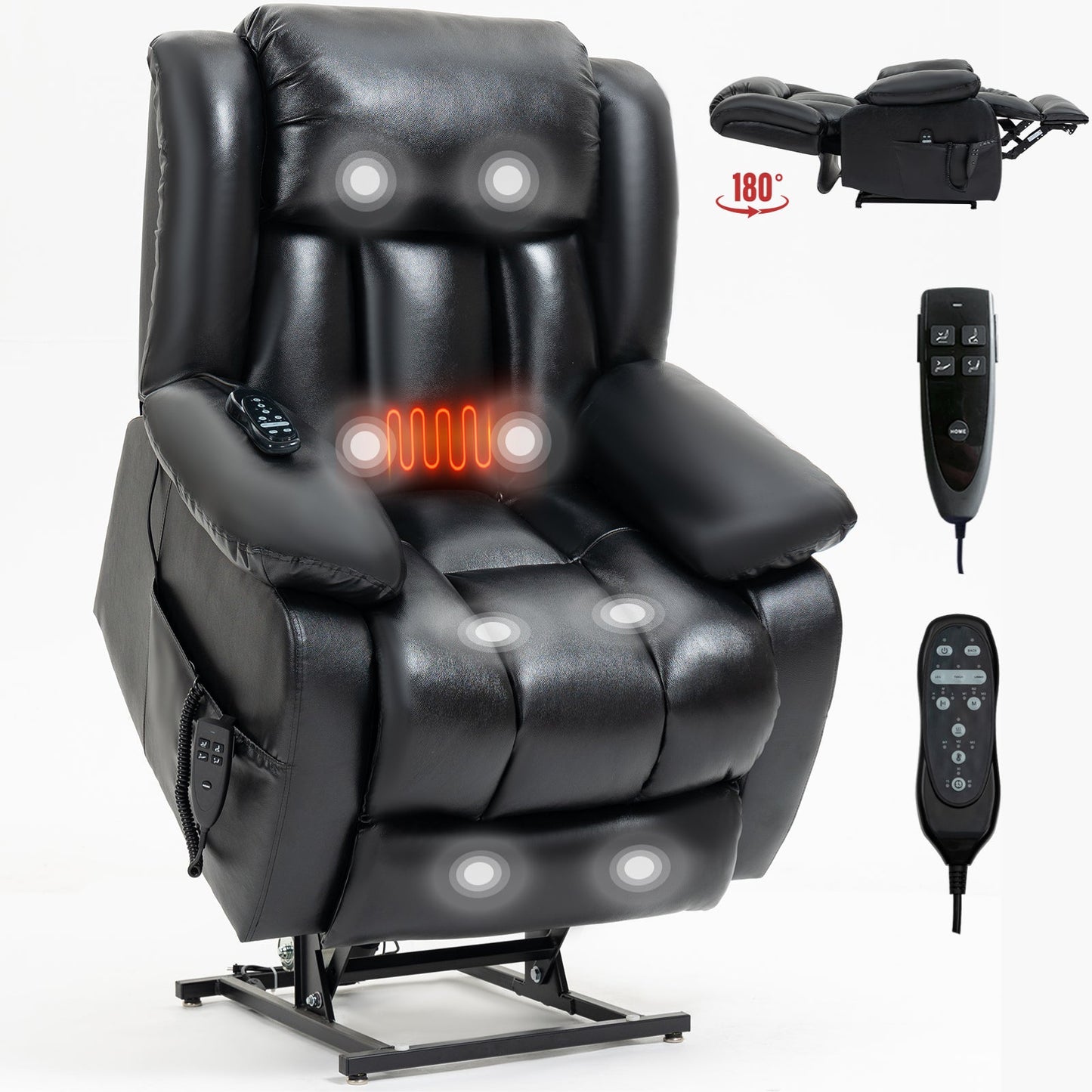 Mondawe Brown Genuine Leather Black Power Lift Recliner Chair with 8-Point Vibration Massage