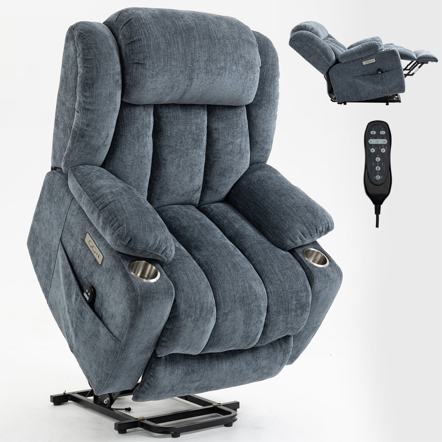 Mondawe Blue Up to 350 LBS Chenille Power Lift Recliner Chair with USB and Type-C Ports