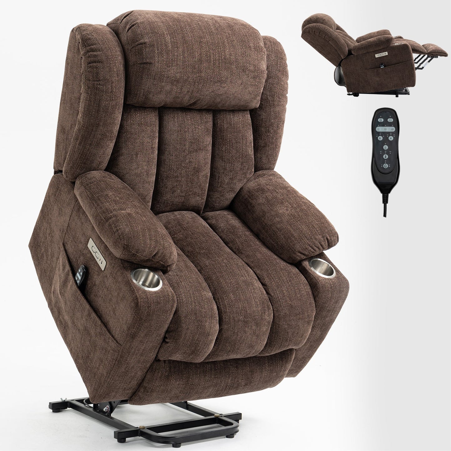 Mondawe Blue Up to 350 LBS Chenille Power Lift Recliner Chair with USB and Type-C Ports