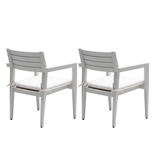 Mondawe Grayish Outdoor Patio Aluminum Stationary Dining Chairs with Fabric Cushions (Set of 2)