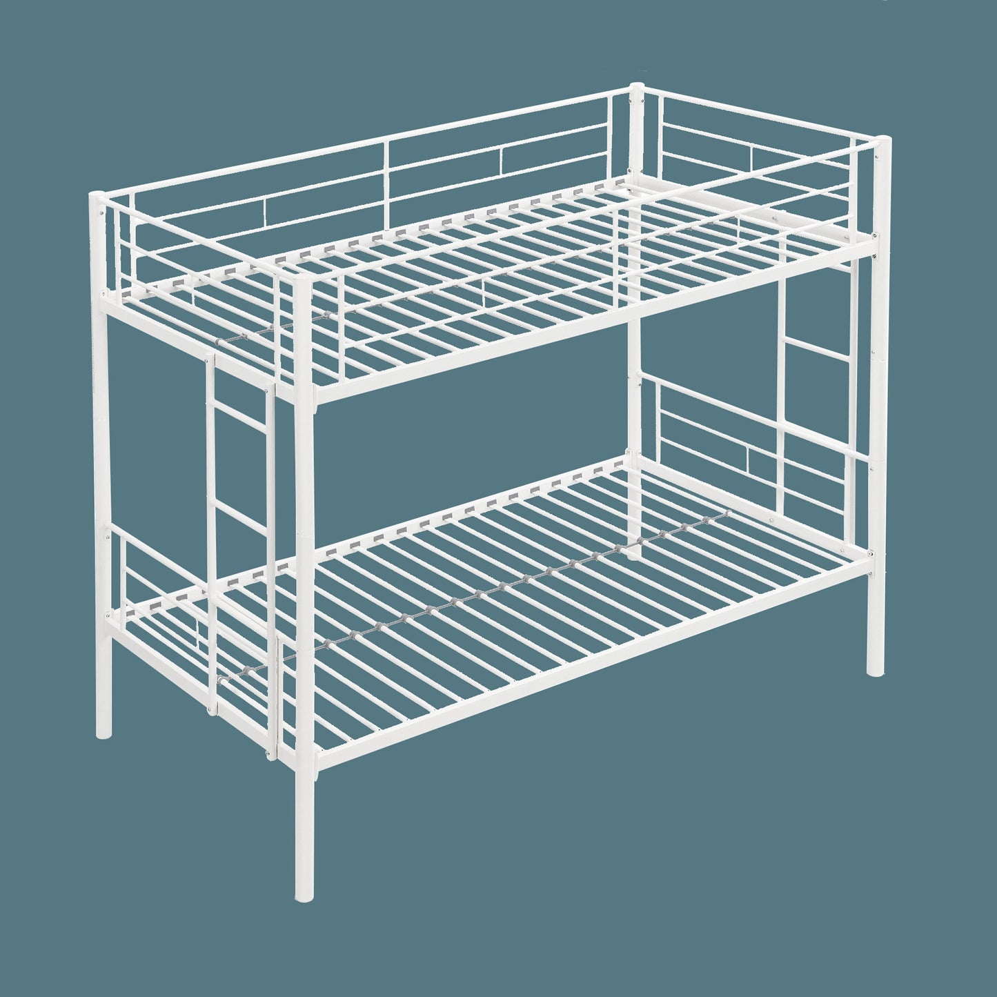 MONDAWE Twin Over Twin Metal Bunk Bed,Metal Structure Bedframe with Safety Guardrails and 2 ladders, Convertible Bunkbeds