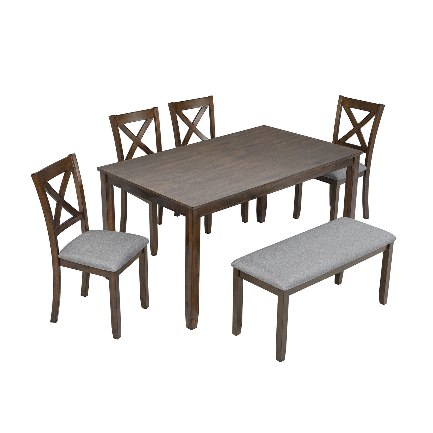 Mondawe 6-Piece Modern Dining Table Set,Rectangular Dining Table,Equipped With 4 Chairs And A Bench