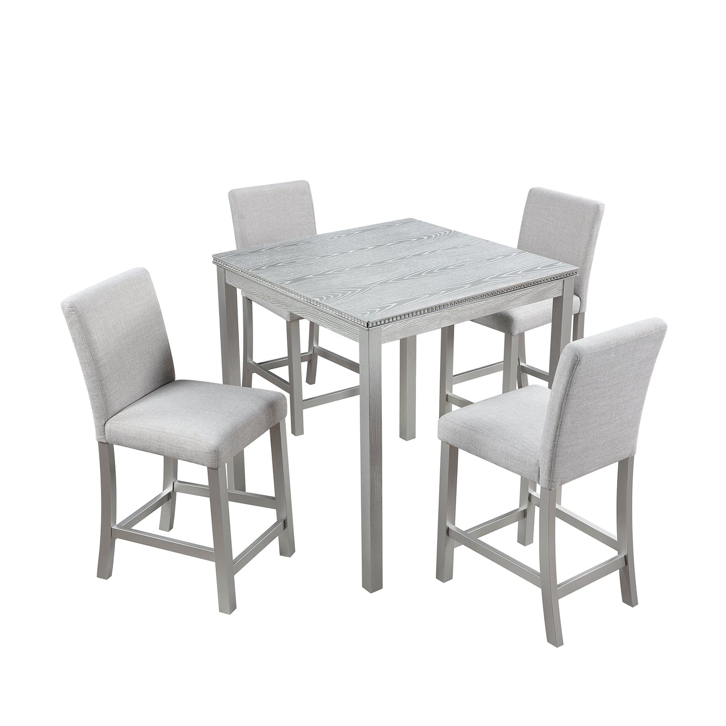 Mondawe 5-Piece Countertop High Dining Table With 4 Cushioned Chairs And Crystal Decorat Countertop