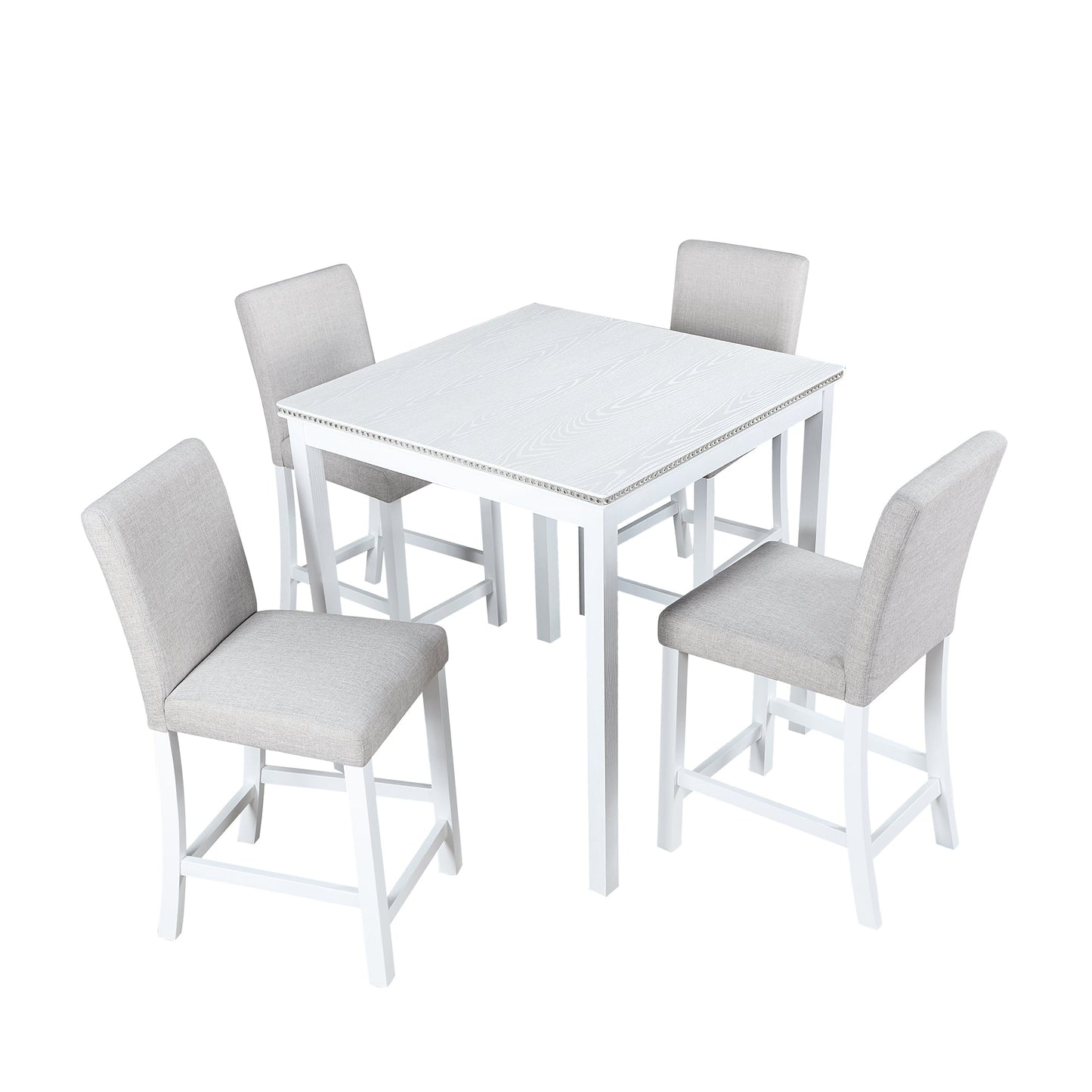 Mondawe 5-Piece Countertop High Dining Table With 4 Cushioned Chairs And Crystal Decorat Countertop