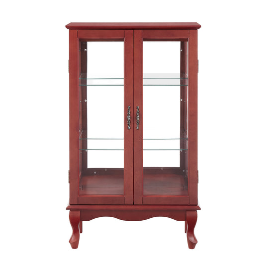 Mondawe Double Tempered Glass Door Rare Cabinet With Mirror Backboard And Adjustable Shelves