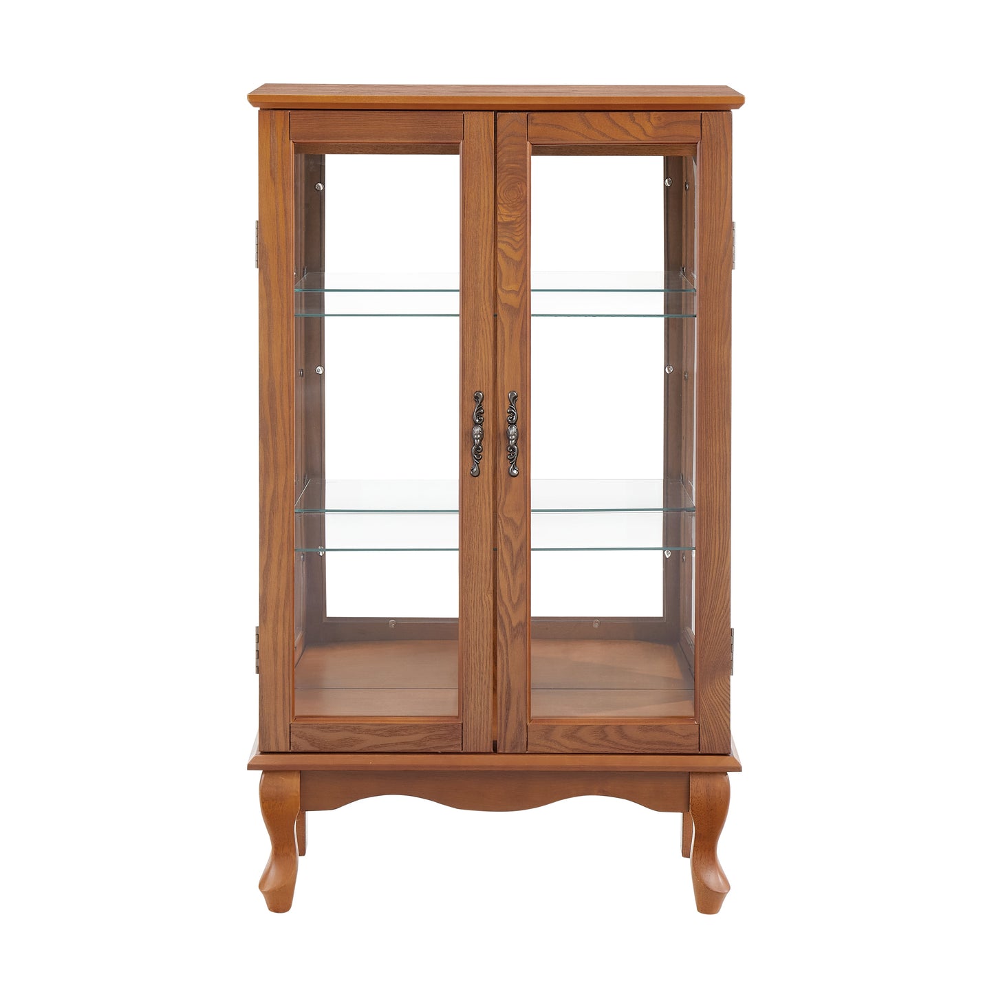 Mondawe Double Tempered Glass Door Rare Cabinet With Mirror Backboard And Adjustable Shelves