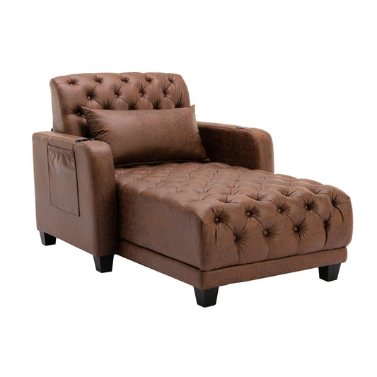 Mondawe Chaise Lounge Tufted Armchair Wireless Charging, Reclining Backrest & Lumbar Pillow