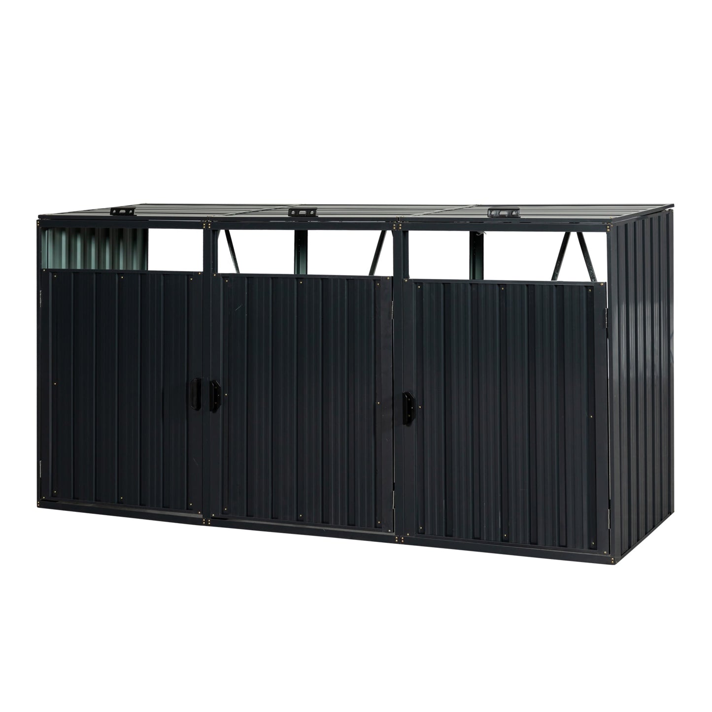 Mondawe Garbage Bin Shed Stores 3 Trash Cans Metal Outdoor Bin Shed for Garbage Storage