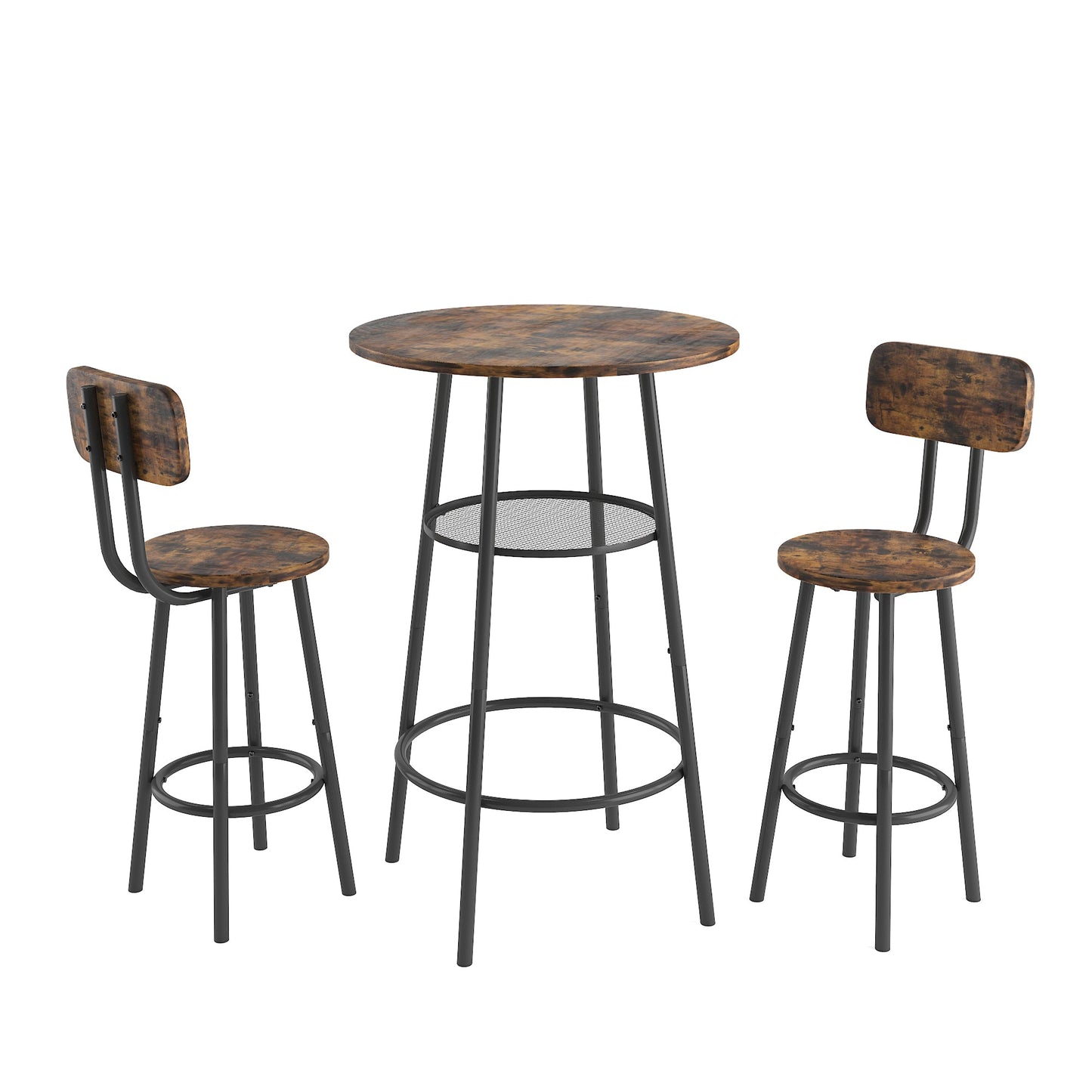 Mondawe Bar Table,Circular Bar Table With Backrest And Partition,Equipped With 2 Bar Stools