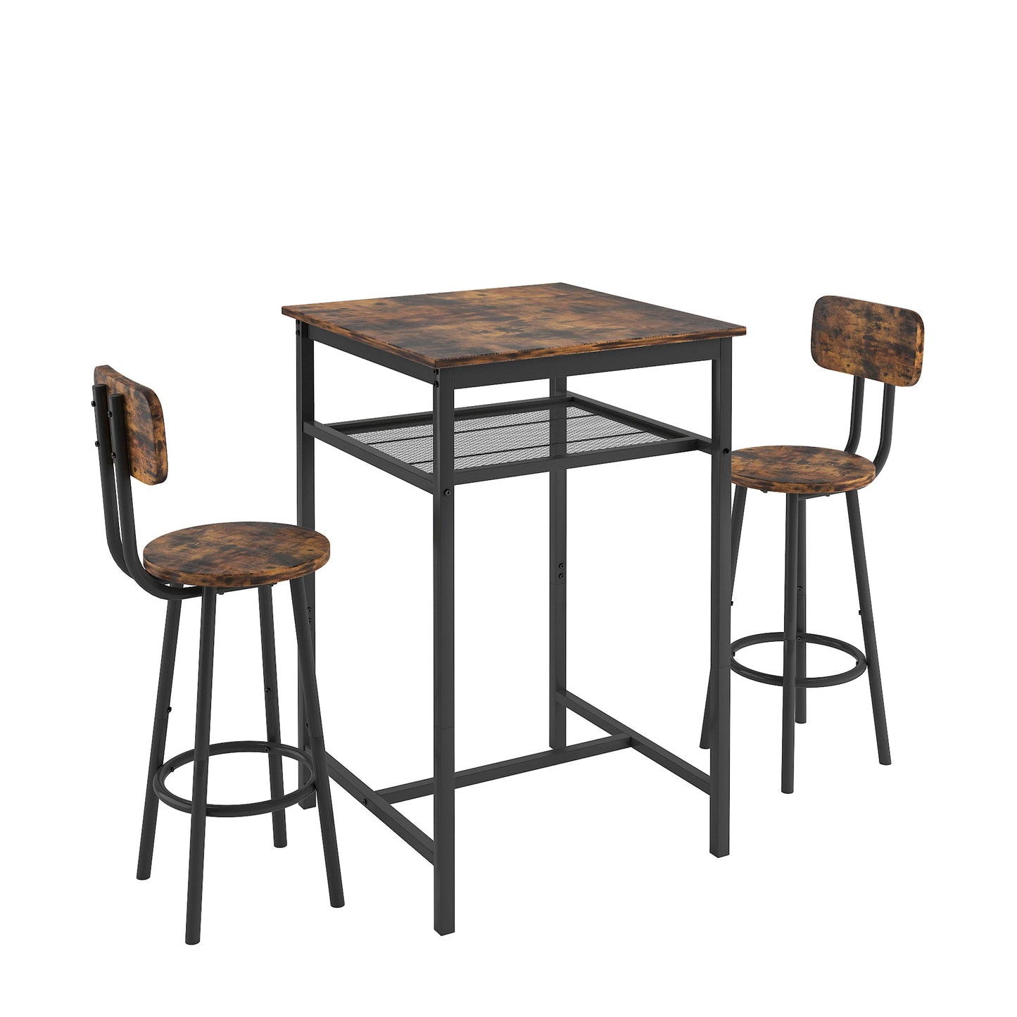 Mondawe Bar Table,Square Bar Table With Backrest And Partition,Equipped With 2 Bar Stools