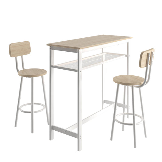 Mondawe Bar Table,Rectangle Bar Table With Backrest And Partition,Equipped With 2 Bar Stools