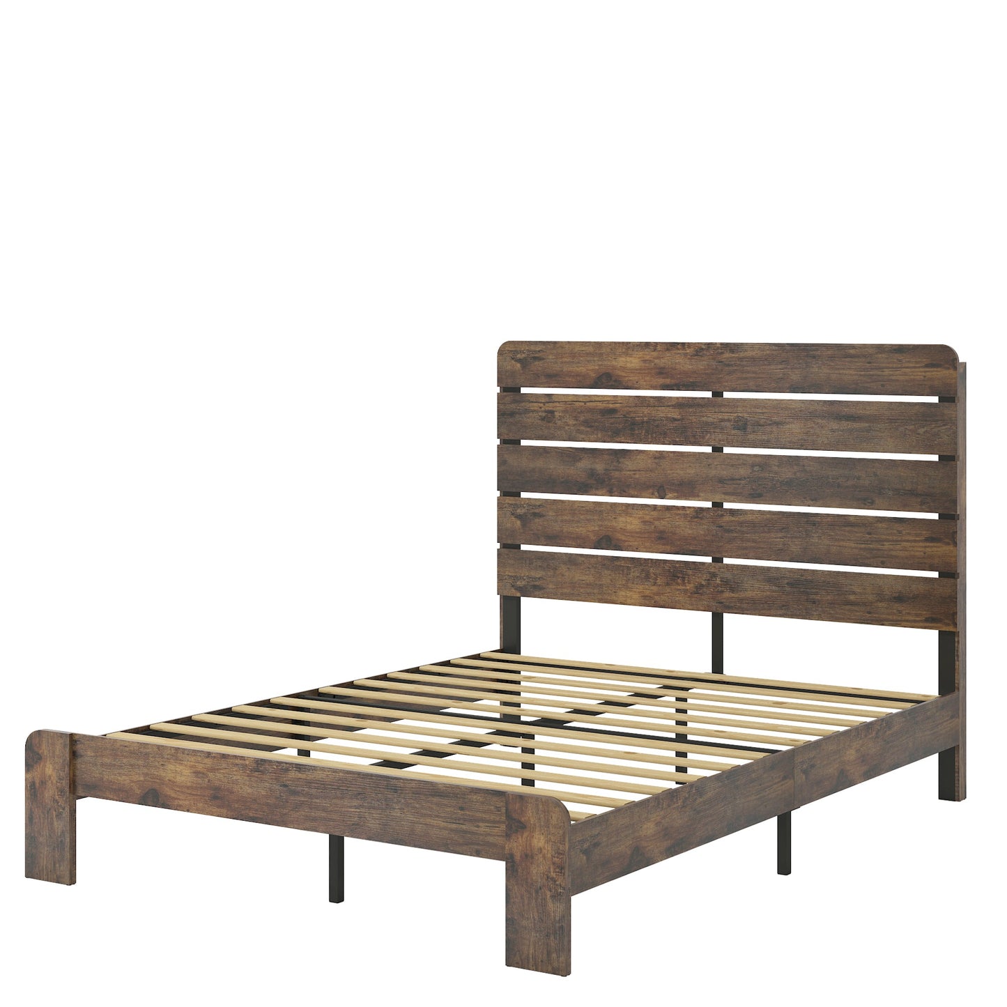 Mondawe Dark Brown Full Size Wood Platform Bed Frame with Large Under Bed Storage