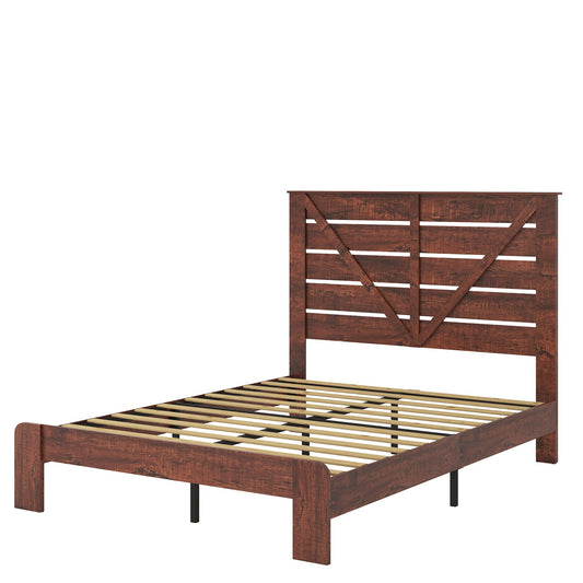 Mondawe Vintage Brown Noise Free Wood Platform Bed Frame with Large Under Bed Storage,