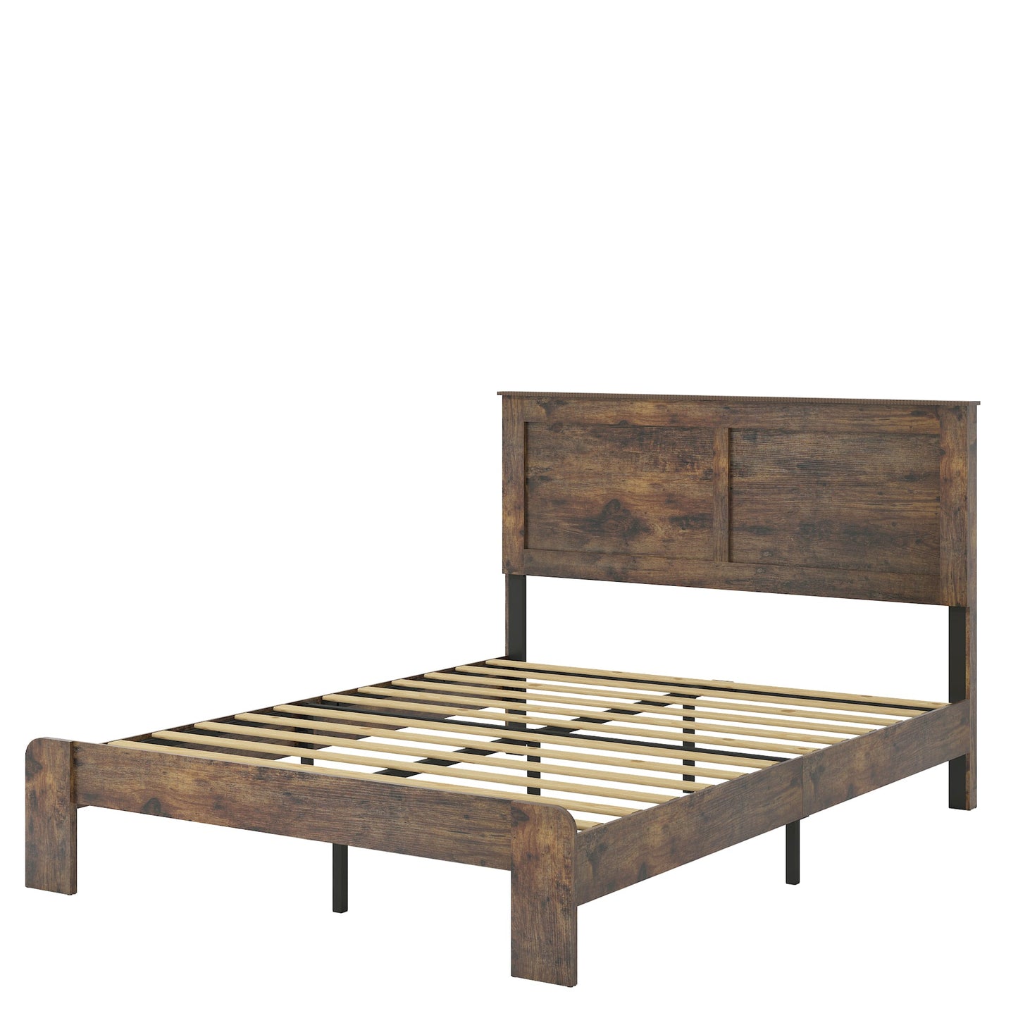 Mondawe Dark Brown King Size Wood Platform Bed Frame with Large Under Bed Storage