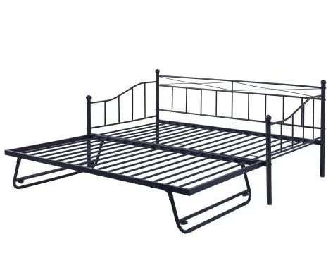 Mondawe Black Metal Daybed with Twin size Trundle Sofa Bed Frame