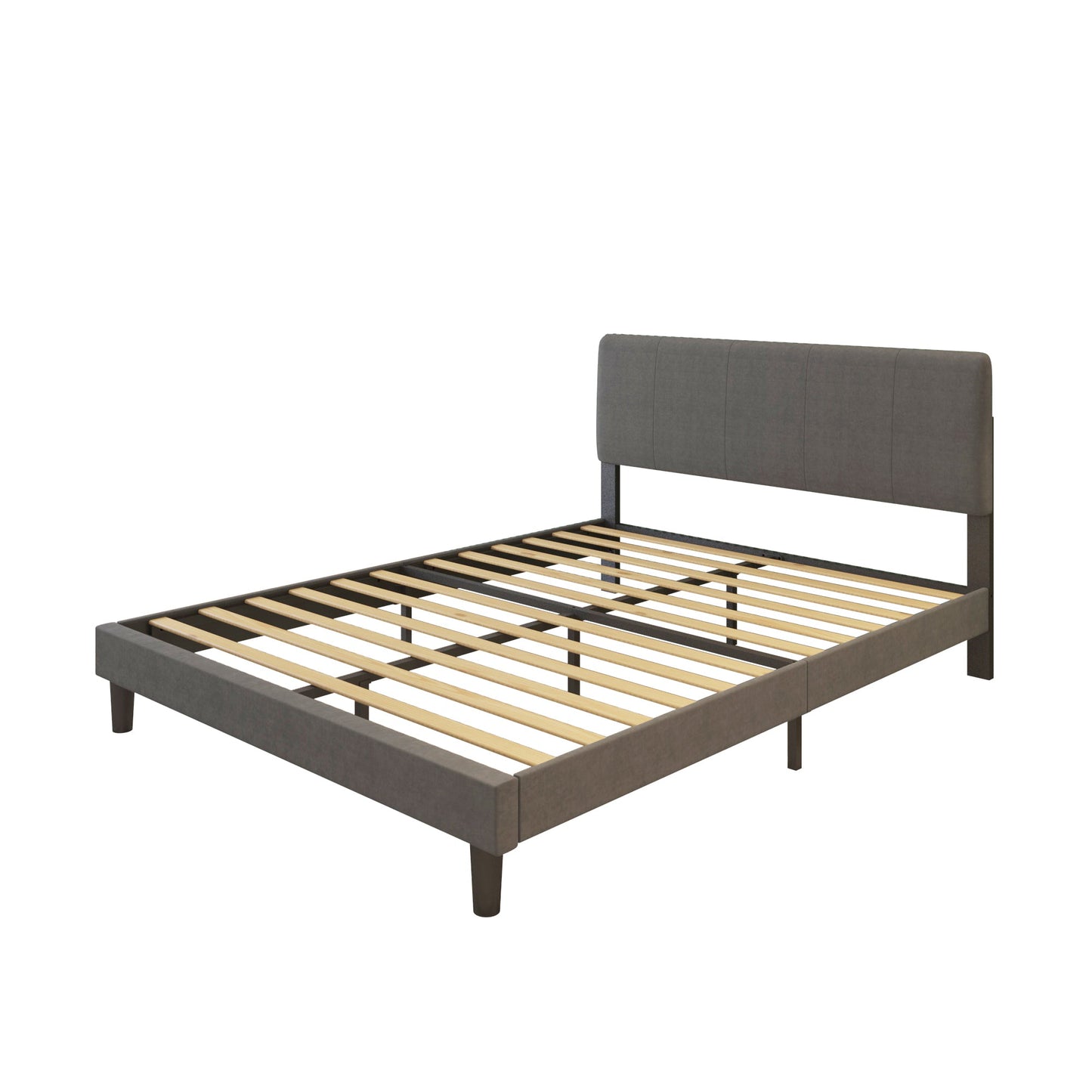 Mondawe Dark Brown TWIN Upholstered Headboard Platform Bed Frame with wood Slat Support