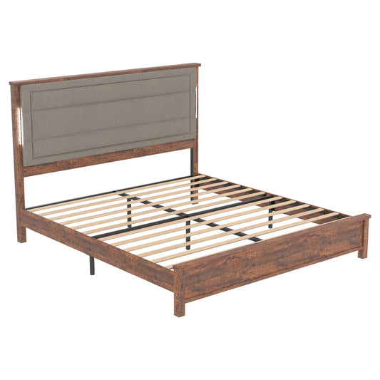 Mondawe Queen Size Bed Frame with Upholstered Headboard No Box Spring Needed and Easy Assembly