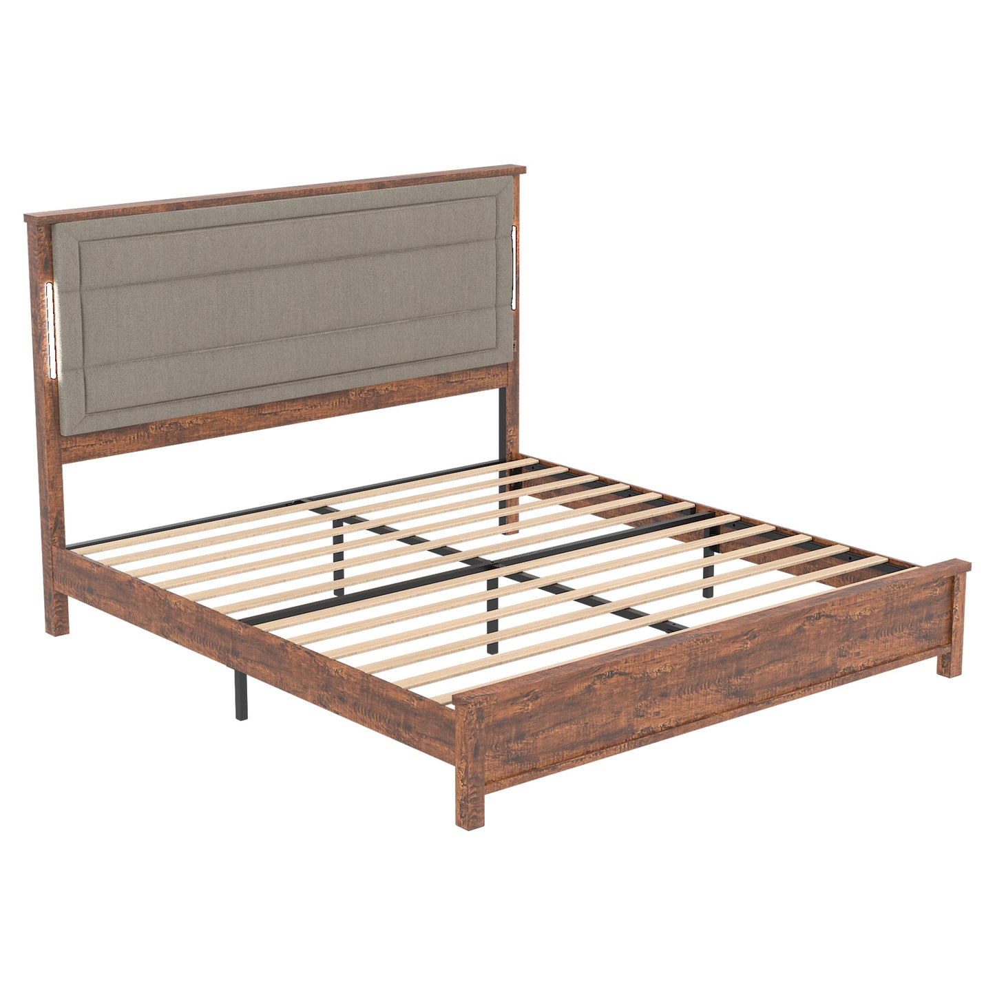 Mondawe King Size Bed Frame with Upholstered Headboard No Box Spring Needed and Easy Assembly