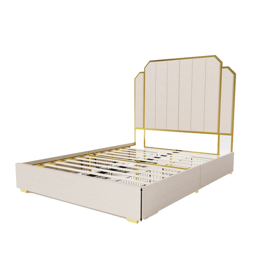 Mondawe Cream 59.06inches Queen Size Bed Frame and Headboard Modern Platform Bed No Box Spring Needed