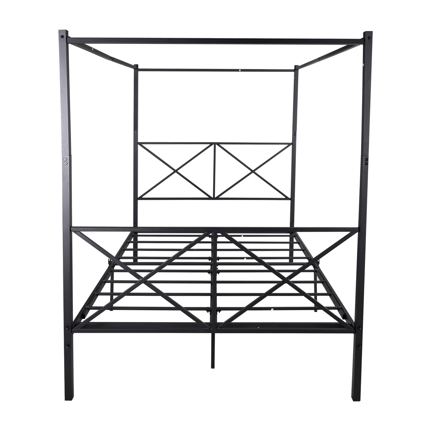 Mondawe Metal Canopy Bed Frame,Large X-Shaped Bed Frame,Black Platform Bed Frame