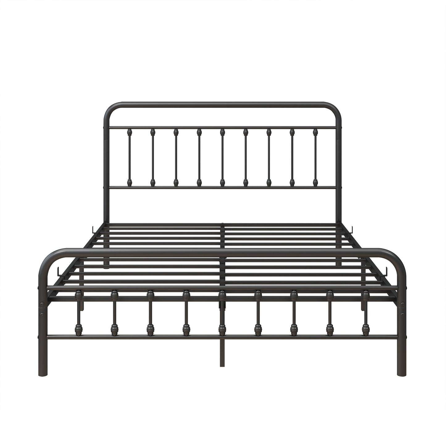 Mondawe Metal Bed Frame Queen Size,Spring Free Bed Frame With Retro Headboard And Steel Bar Support