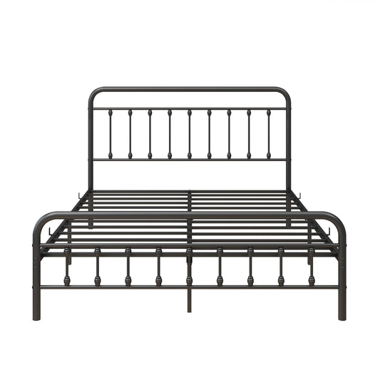 Mondawe Metal Bed Frame Queen Size,Spring Free Bed Frame With Retro Headboard And Steel Bar Support