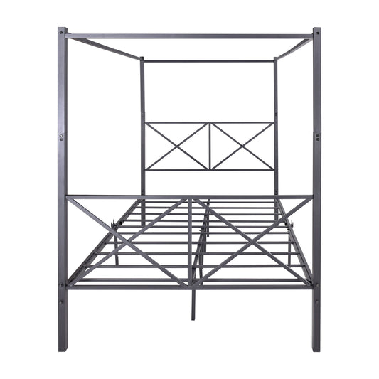 Mondawe Metal Canopy Bed Frame,X-Shaped Bed Frame,All Black Platform Bed Frame