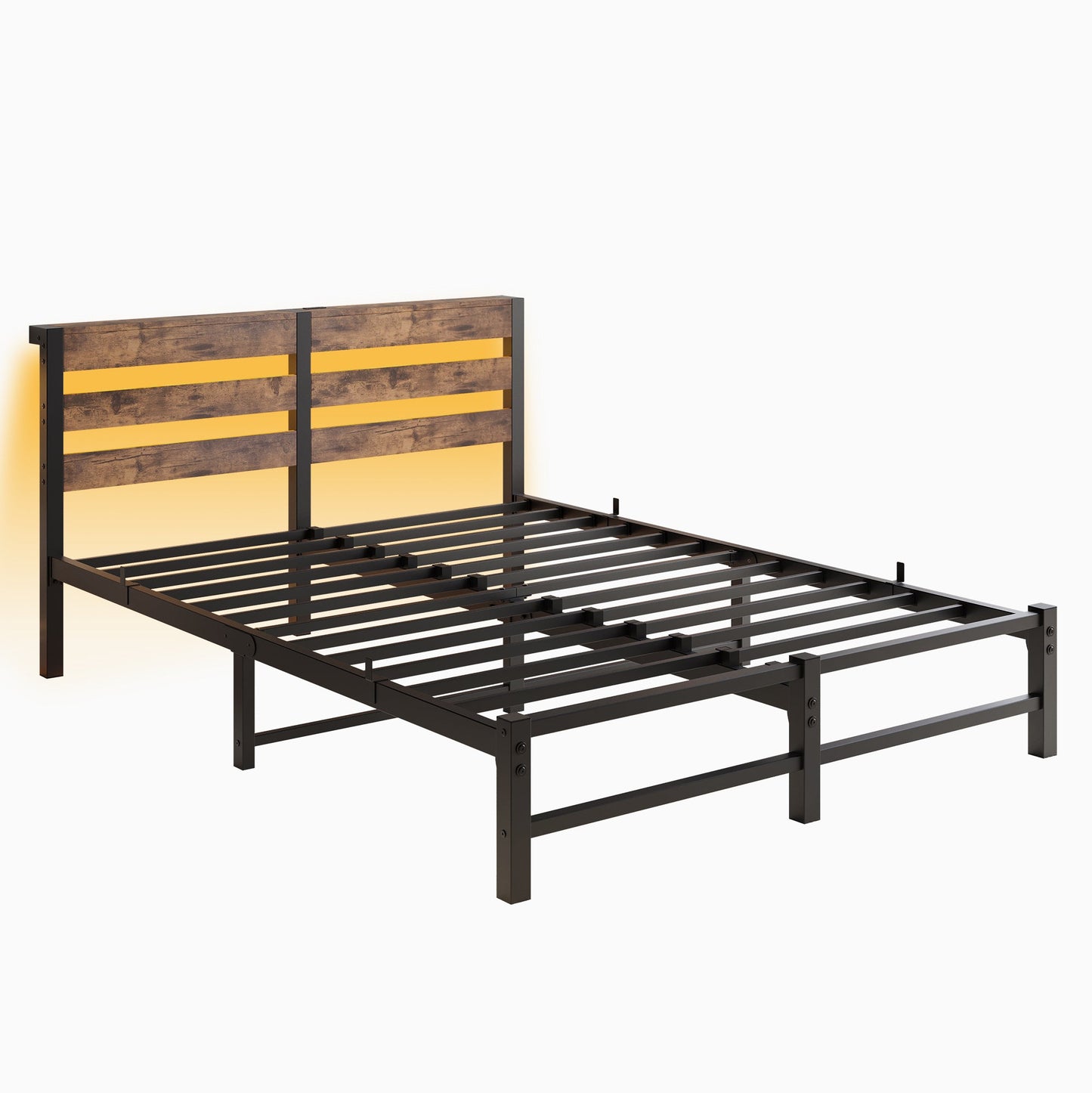 Mondawe Queen Size Metal Bed Frame,A Springless Bed Frame With USB Charging Station And RGB Lights