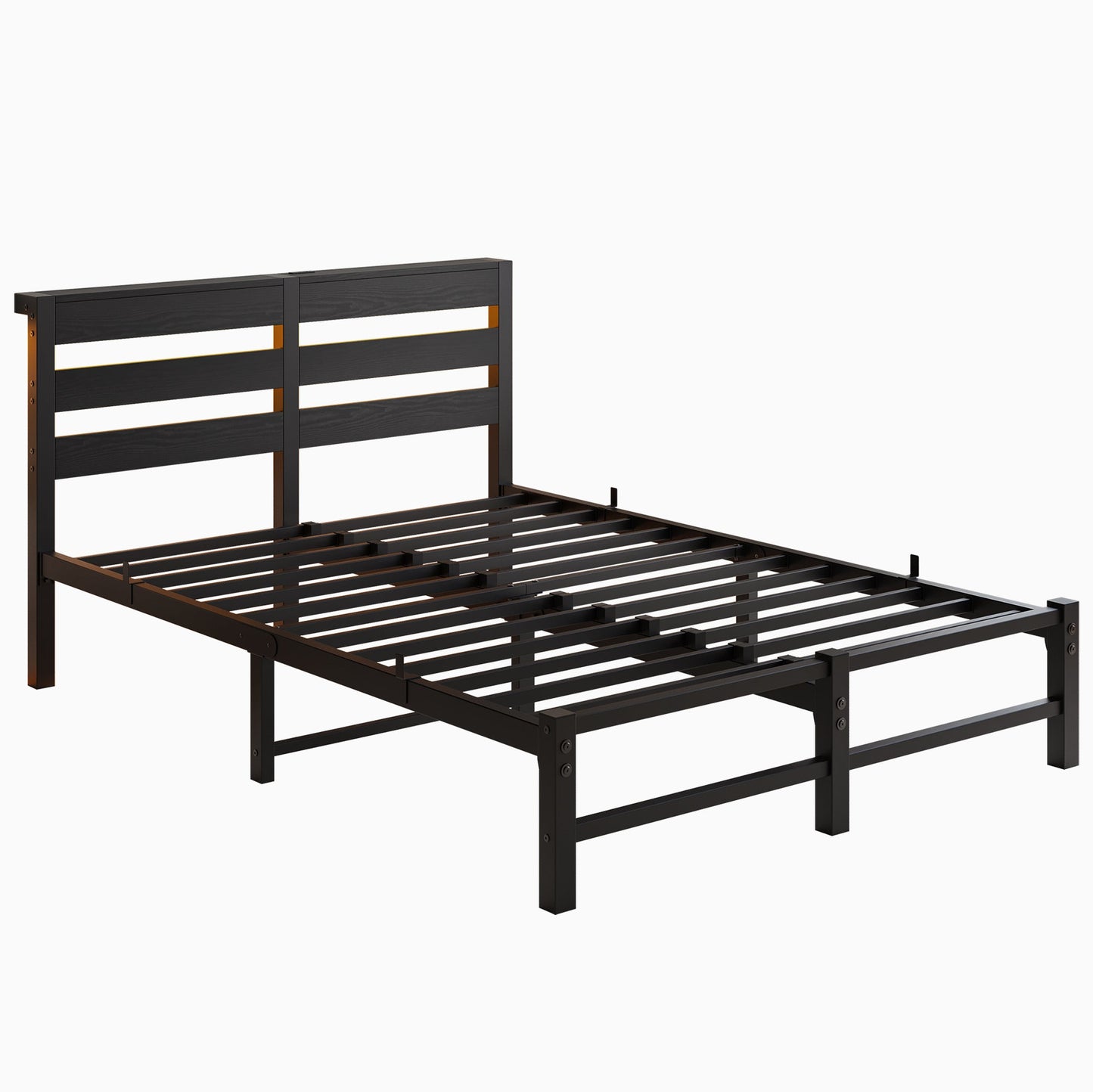 Mondawe Full Size Metal Bed Frame,A Springless Bed Frame With USB Charging Station And RGB Lights