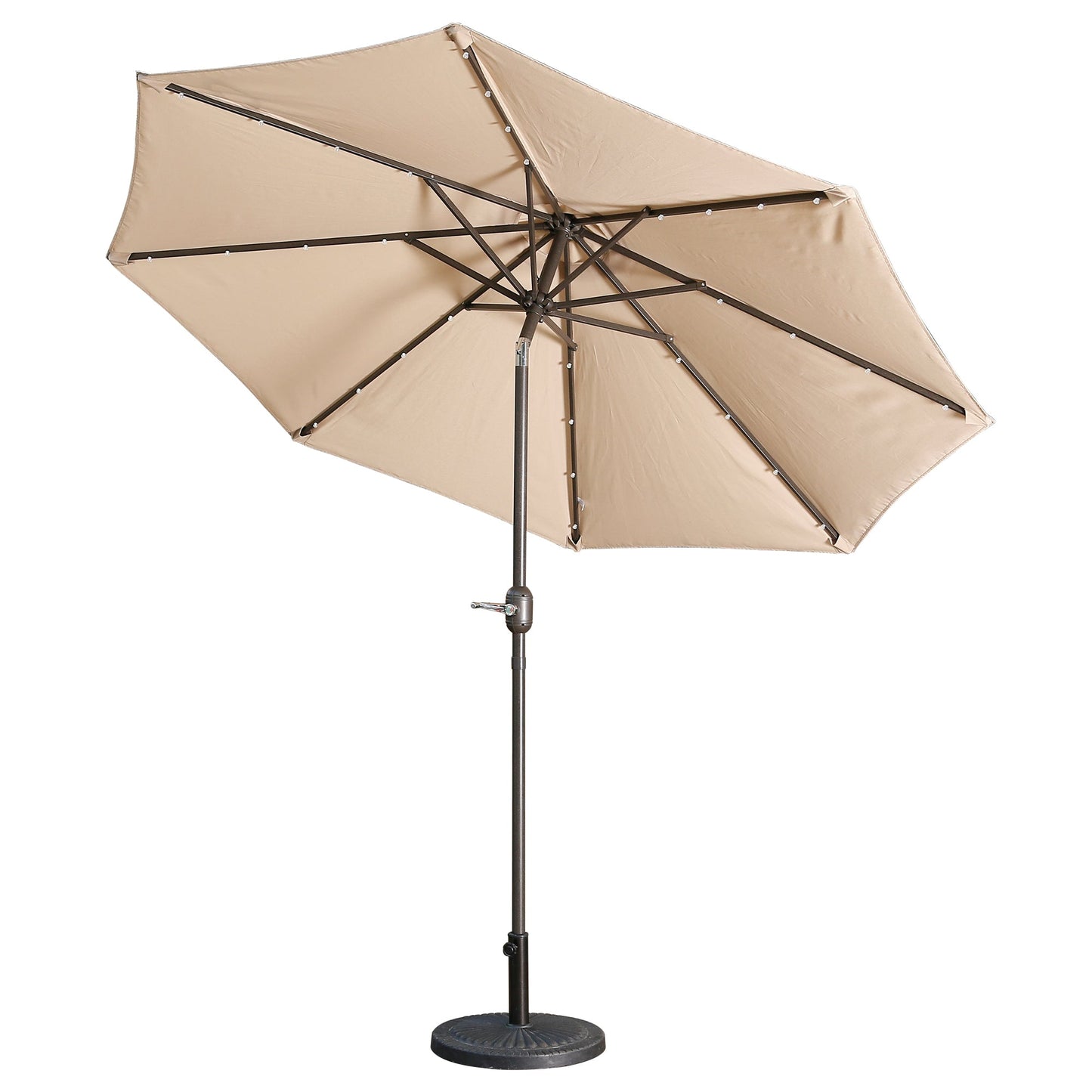 Mondawe 9ft Patio Umbrella Outdoor Market 32 LED Solar Umbrella with Tilt and Crank