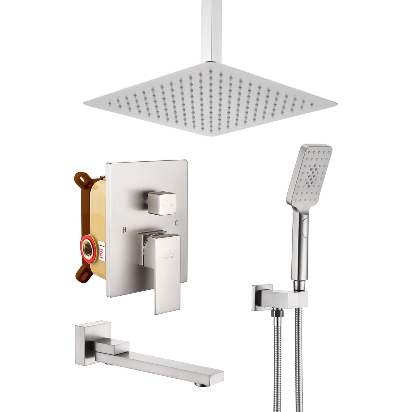 Mondawe 10 in Ceiling Mount Shower System with Hand Shower & Tub Spout