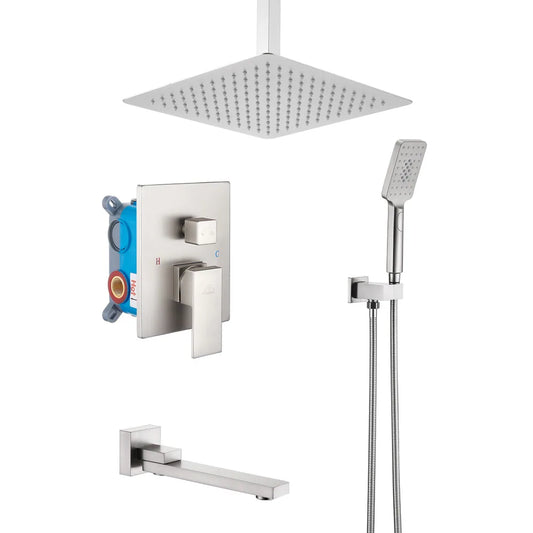 Mondawe 12 in Ceiling Mount 3-Function Shower System with Hand Shower & Tub Spout