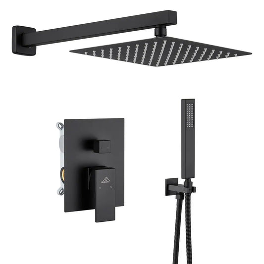 Mondawe Matte Black 10'' Waterfall Dual Head Built-In Shower Faucet System with 2-way Diverter