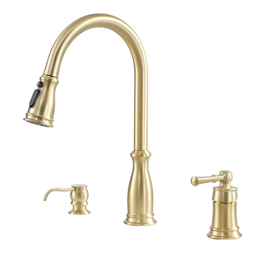 MONDAWE Luxury 3 holes Widespread Single Handle Kitchen Faucet with 360 Degree