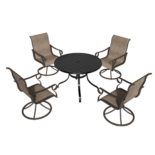 MONDAWE 5-Piece Round Circle Steel Dining Set With 4 Pcs Swivel Chairs