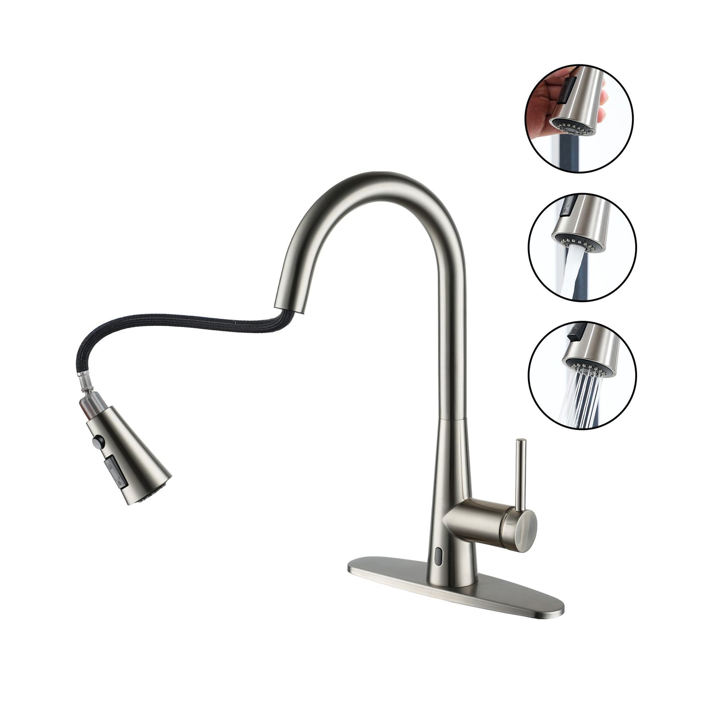 MONDAWE Touchless Single Handle Pull-out Kitchen Faucets with Stretchable Hose