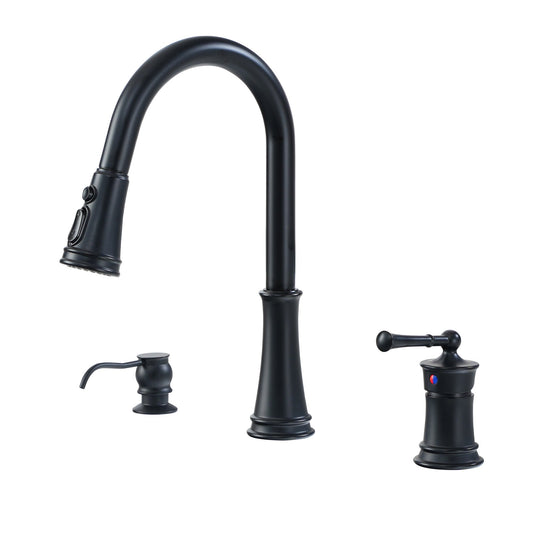 MONDAWE 8 Inch Widespread 3 Holes Kitchen Faucet with Soap Dispenser