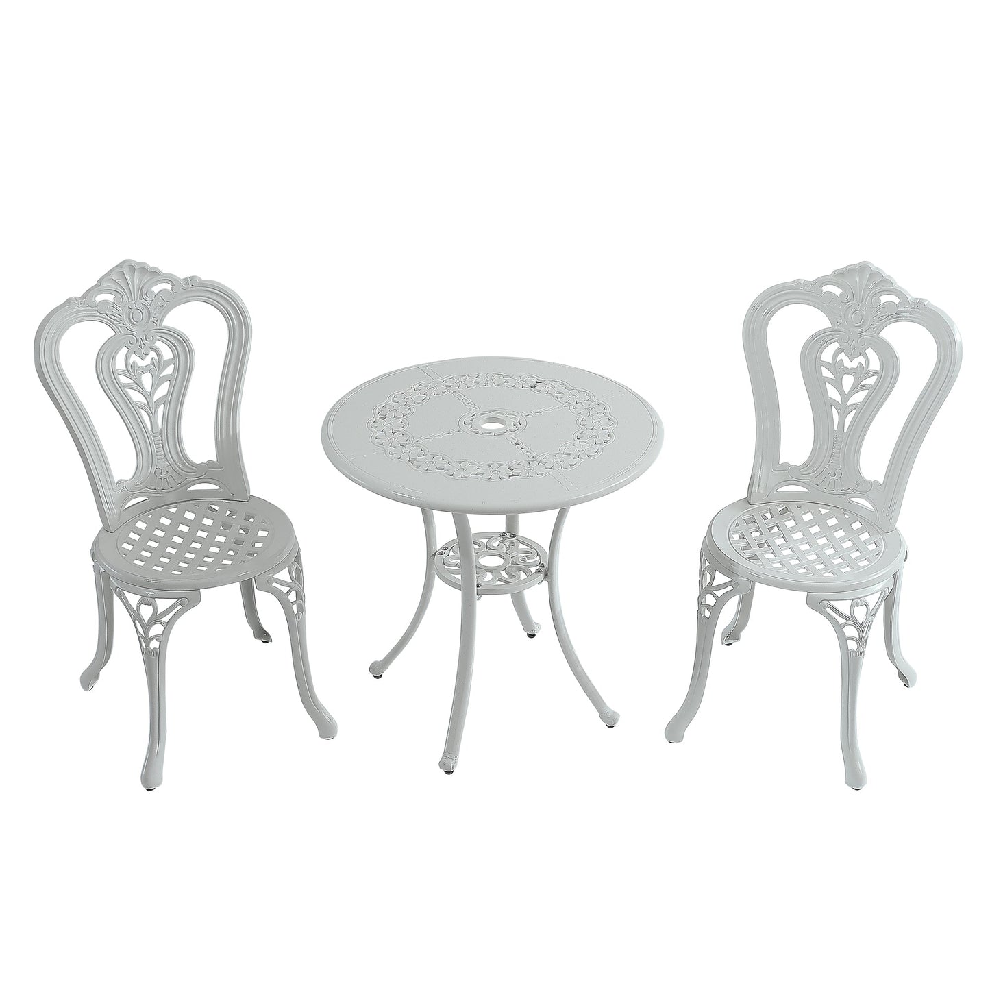 MONDAWE 3-Piece Cast Aluminum Bistro Table and Chairs Set, Outdoor Bistro Table With Umbrella Hole