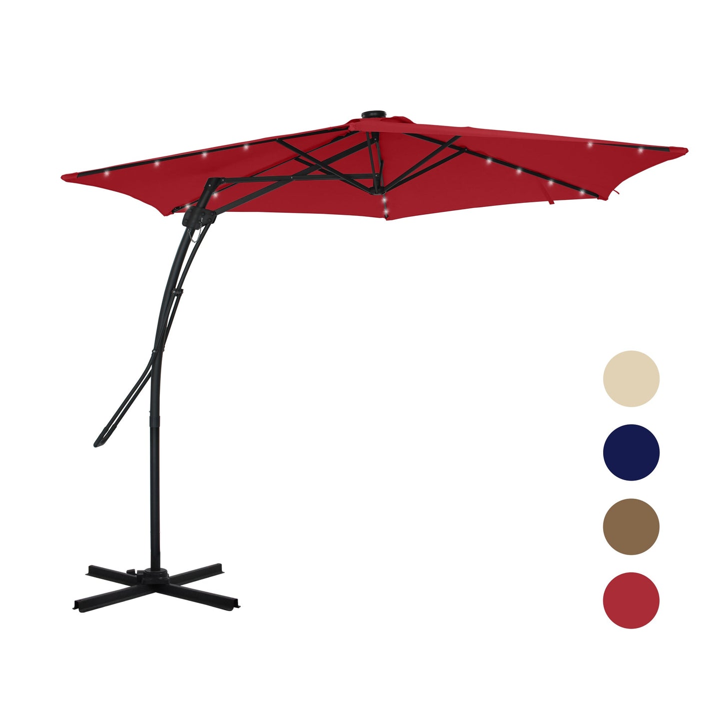 MONDAWE 10 ft. Square Cantilever Outdoor Market Umbrella with 24 Light Beads and Based Stand Included