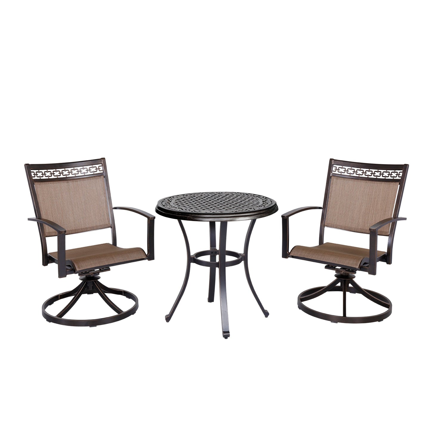 MONDAWE 3-Piece Cast Aluminum Round 28 in. H Outdoor Bistro Set with Swivel Sling Chair