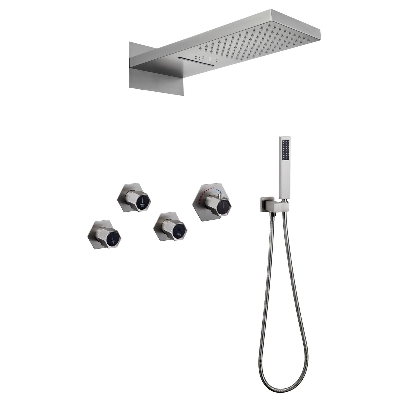 MONDAWE 2 Functions 3 Sprays Wall-Mounteded Luxury LED and Music Thermostatic Shower System